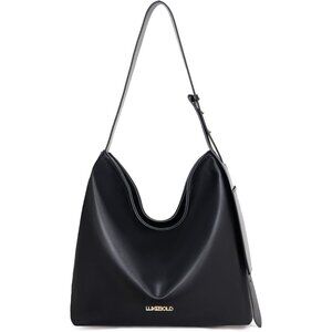 Women's Tote Hobo Vegan Leather Shoulder Strap Zippered Pocket Black Bag